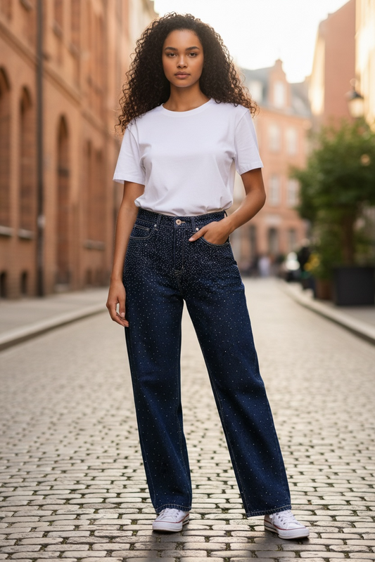 Jeans baggy strass